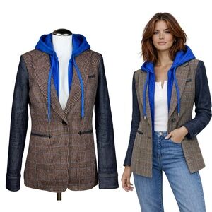 $645 New VERONICA BEARD Mela Denim Sleeve Dickey Blazer Jacket Sz 6